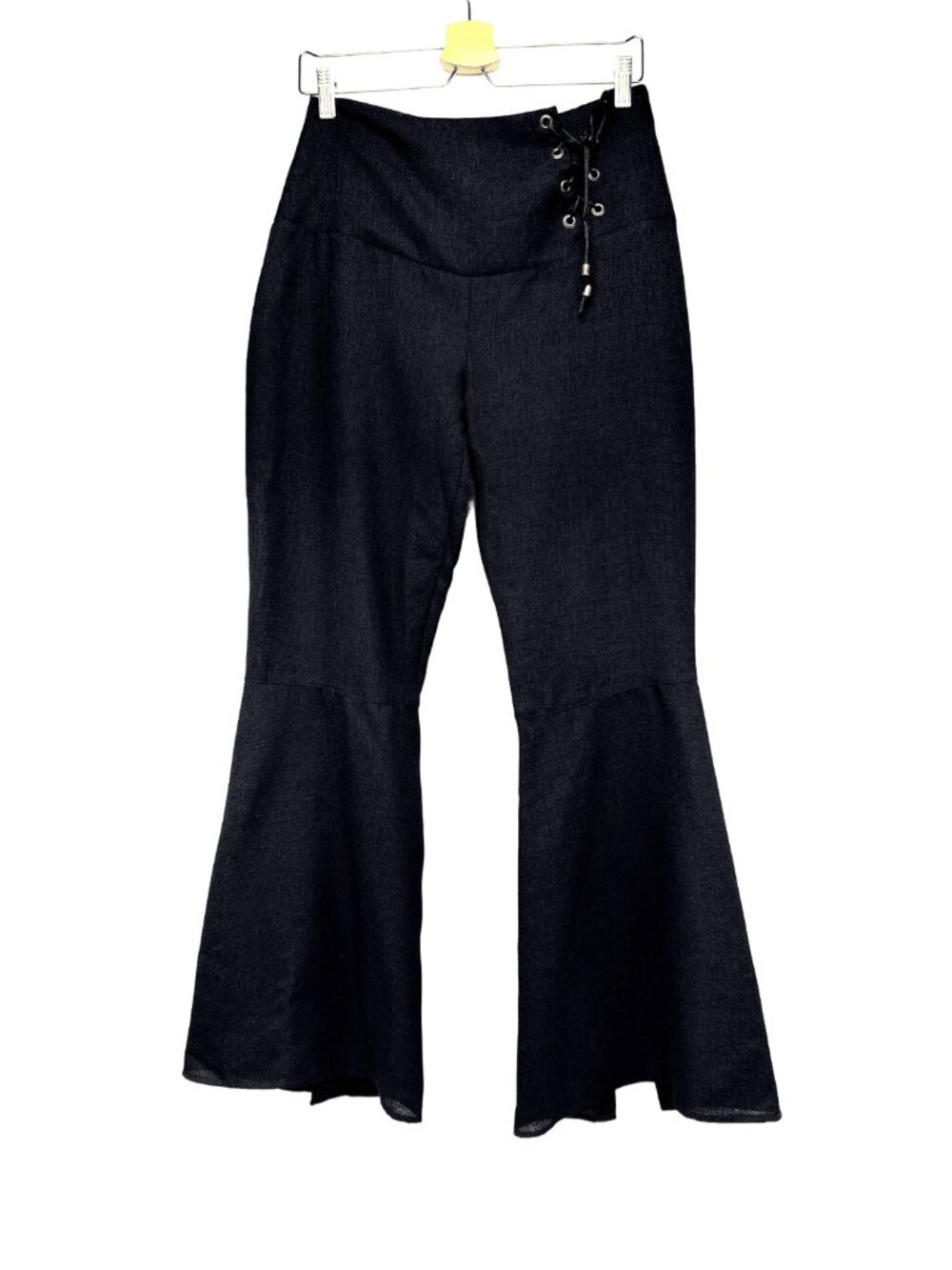 VTG Y2K Flared‎ Lace-Up Bell Bottoms Goth High Rise Black Pants 28.5 W